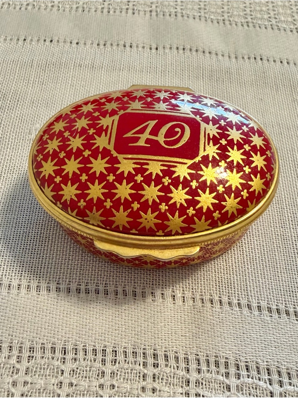 Halcyon Days Enamels 40th Anniversary Trinket Box – Red & Gold England